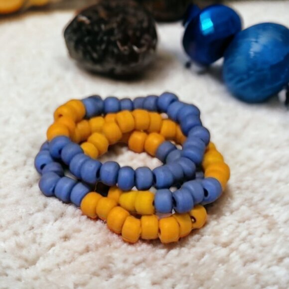 Orange and Royal Blue Unique India Beads Stretch Bracelets Set of 3   Handmade - Picture 1 of 3